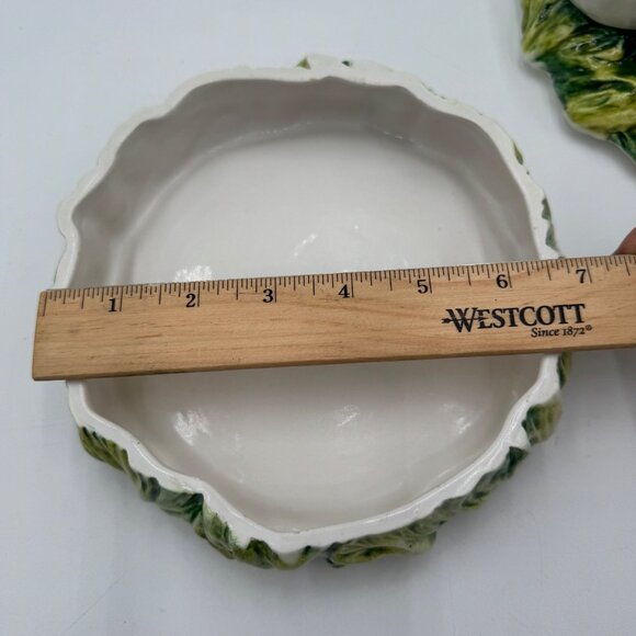 Pair of Bunny on top an  ITALIAN CACHEPOT Easter spring large read white green - Picture 11 of 16